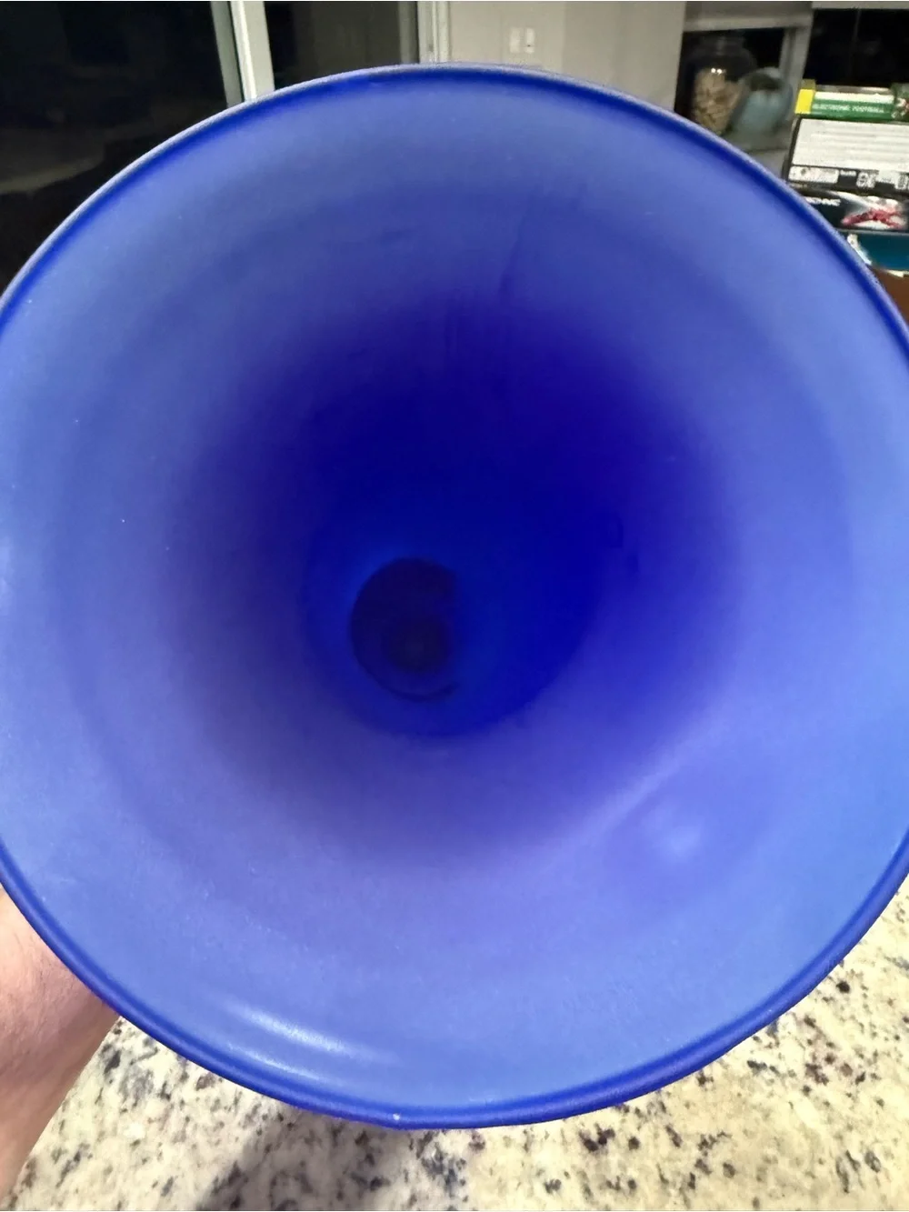 Vintage MCM 15” Hand Blown Cobalt Blue Trumpet Vase Frosted Satin Glass Base